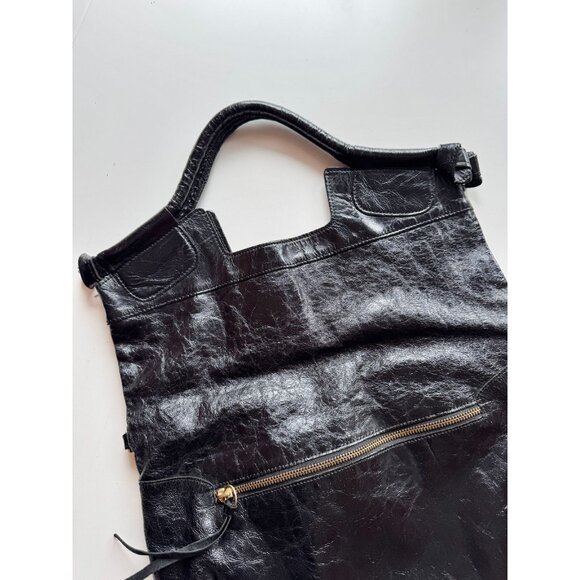 FOLEY + CORINNA Mid City Black Crinkle Leather Foldover Crossbody Bag Purse - Picture 5 of 14
